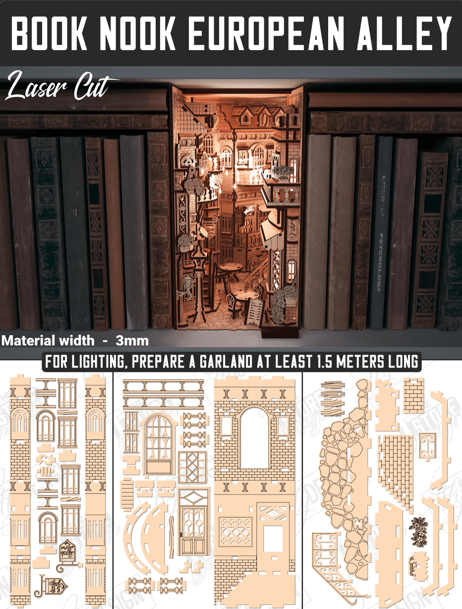 Cut Hive Masterpiece Series - 3D Book Nook European Alley Laser Cut Design - Cut Hive