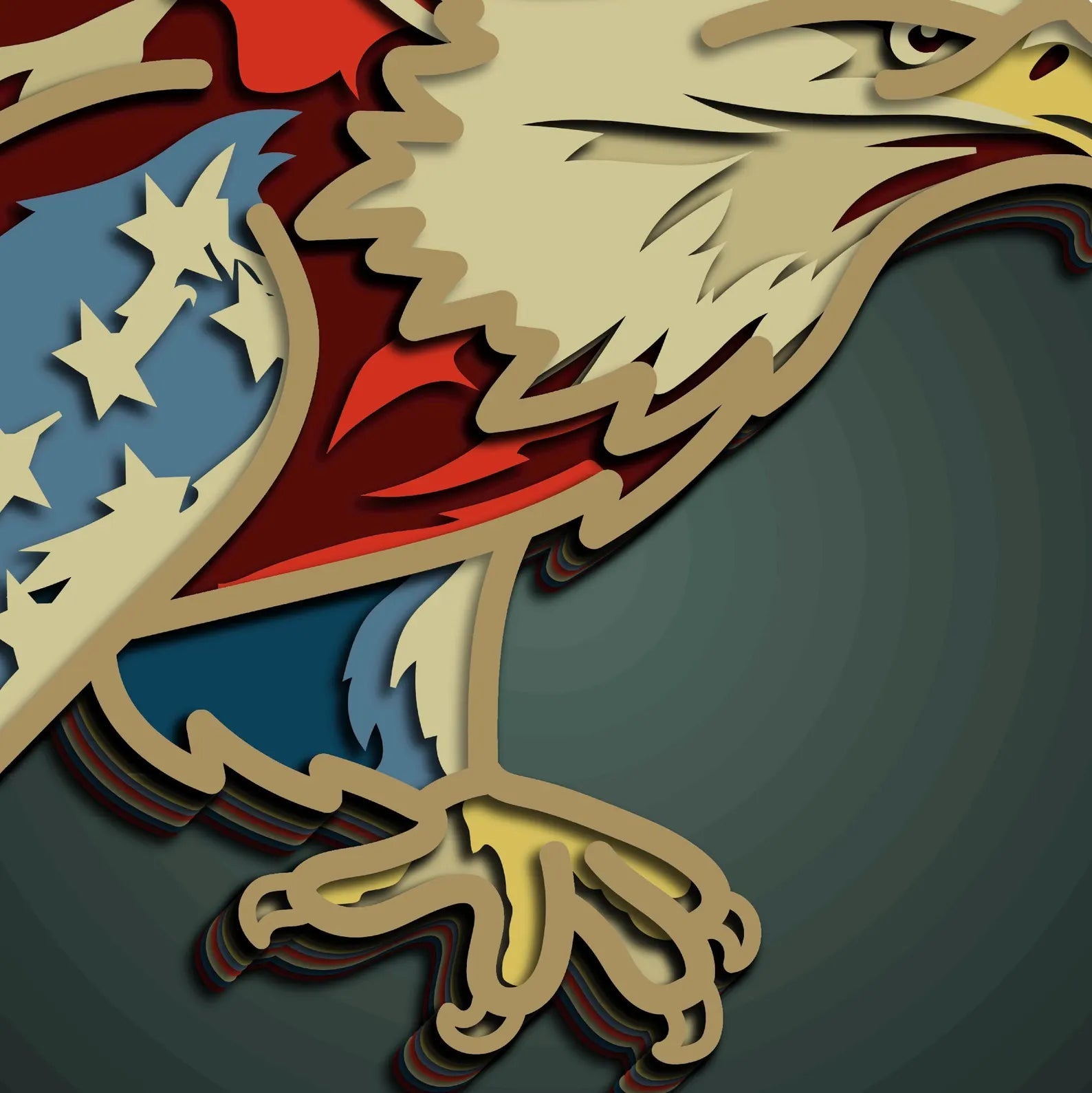 Cut Hive Masterpiece Series - 3D USA Flag Pattern Eagle Patriotic Multi - Layer Laser Cut Design - Cut Hive