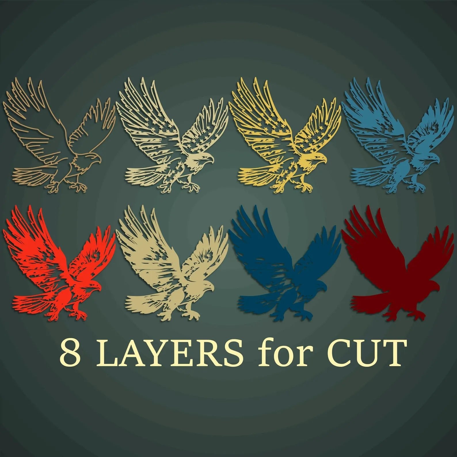 Cut Hive Masterpiece Series - 3D USA Flag Pattern Eagle Patriotic Multi - Layer Laser Cut Design - Cut Hive