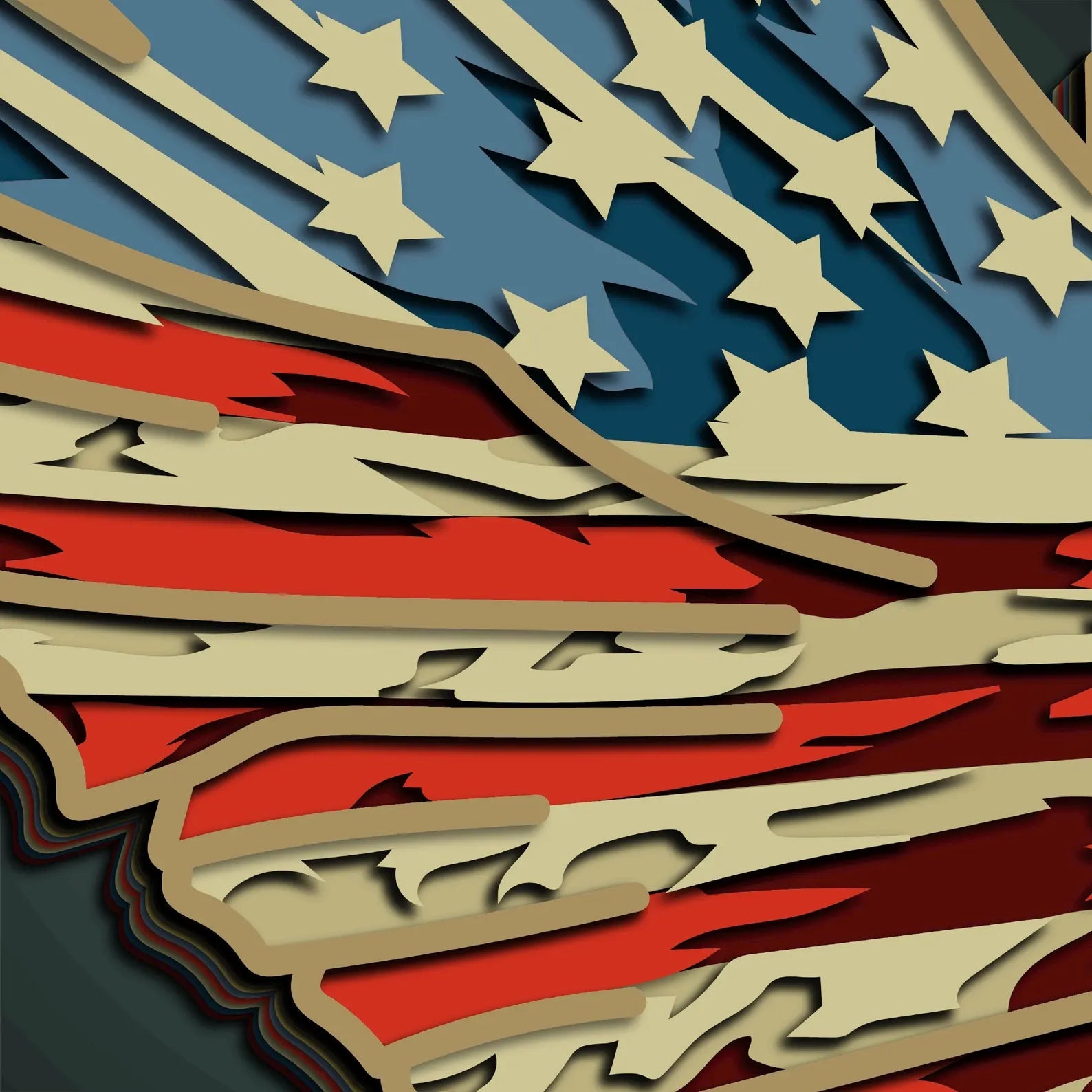Cut Hive Masterpiece Series - 3D USA Flag Pattern Eagle Patriotic Multi - Layer Laser Cut Design - Cut Hive