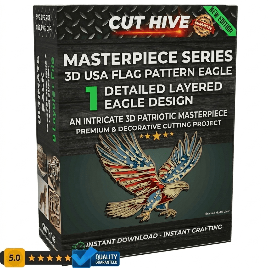 Cut Hive Masterpiece Series - 3D USA Flag Pattern Eagle Patriotic Multi - Layer Laser Cut Design - Cut Hive