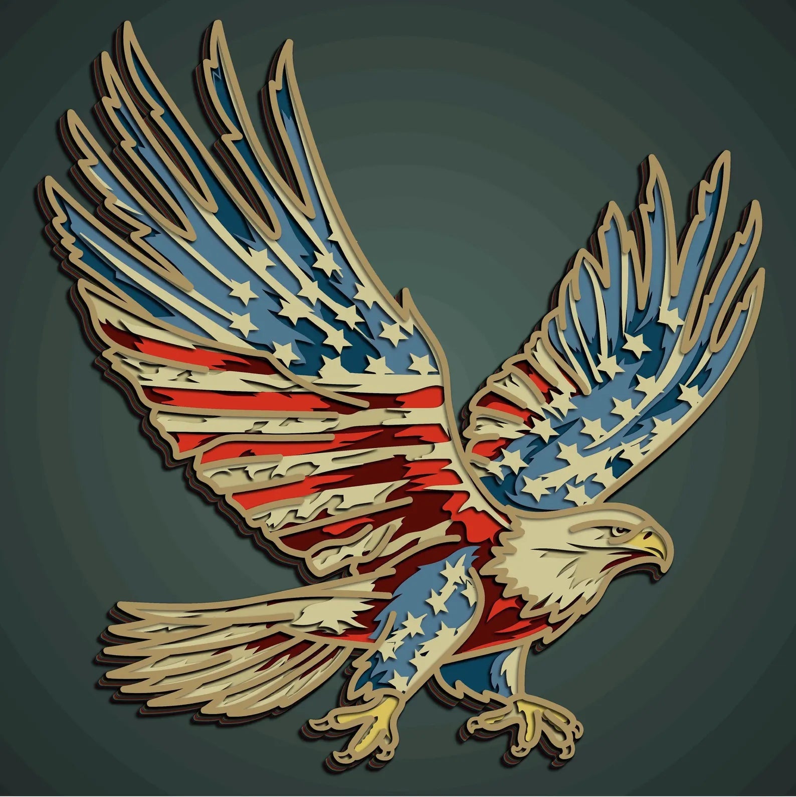 Cut Hive Masterpiece Series - 3D USA Flag Pattern Eagle Patriotic Multi - Layer Laser Cut Design - Cut Hive