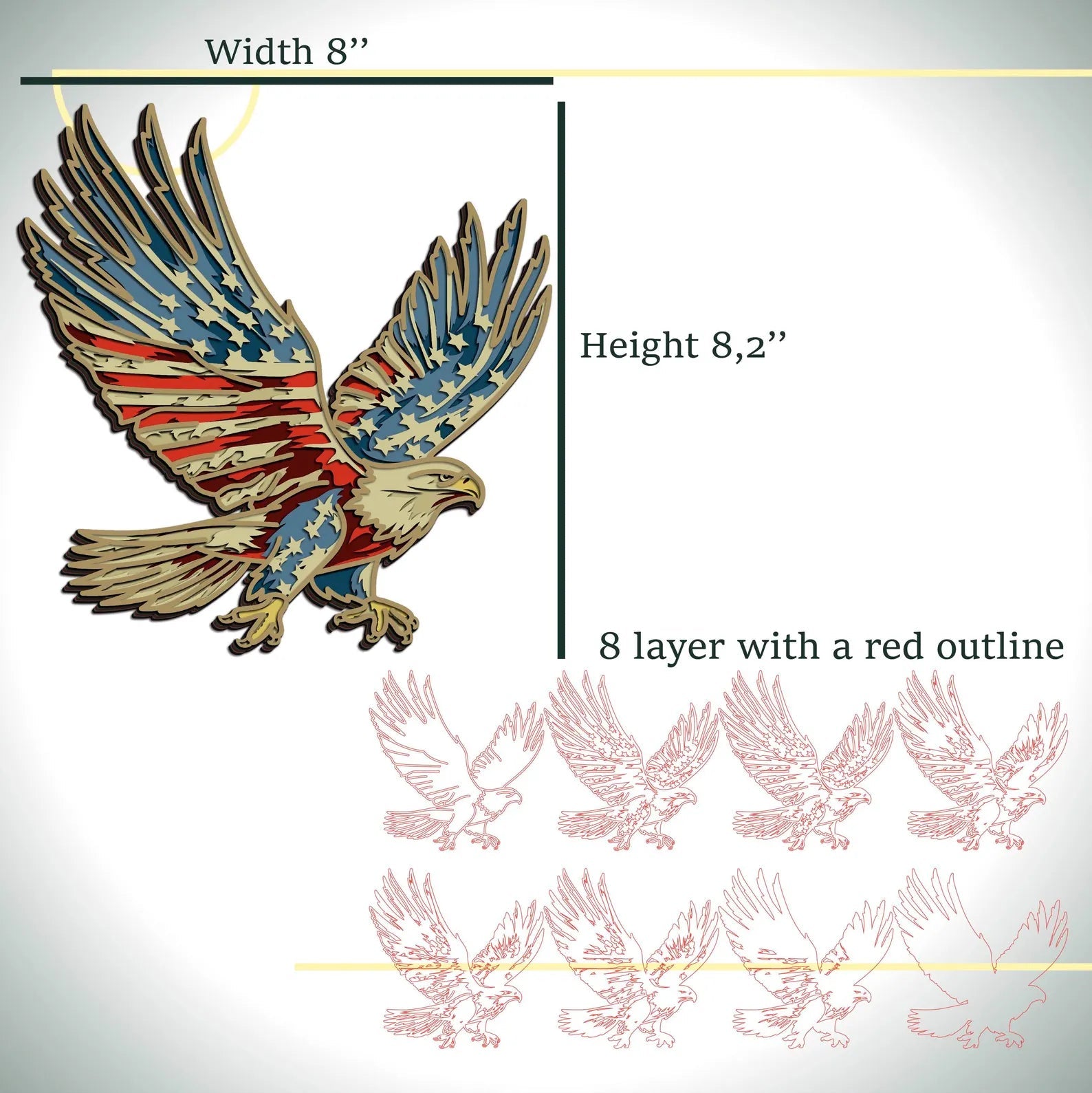 Cut Hive Masterpiece Series - 3D USA Flag Pattern Eagle Patriotic Multi - Layer Laser Cut Design - Cut Hive