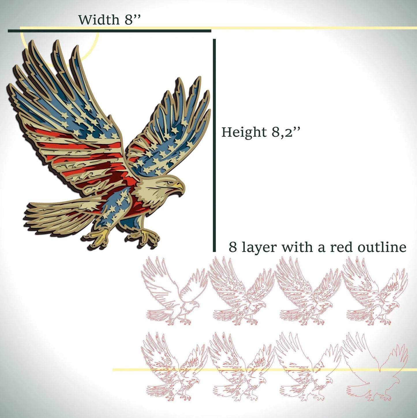 Cut Hive Masterpiece Series - 3D USA Flag Pattern Eagle Patriotic Multi - Layer Laser Cut Design - Cut Hive