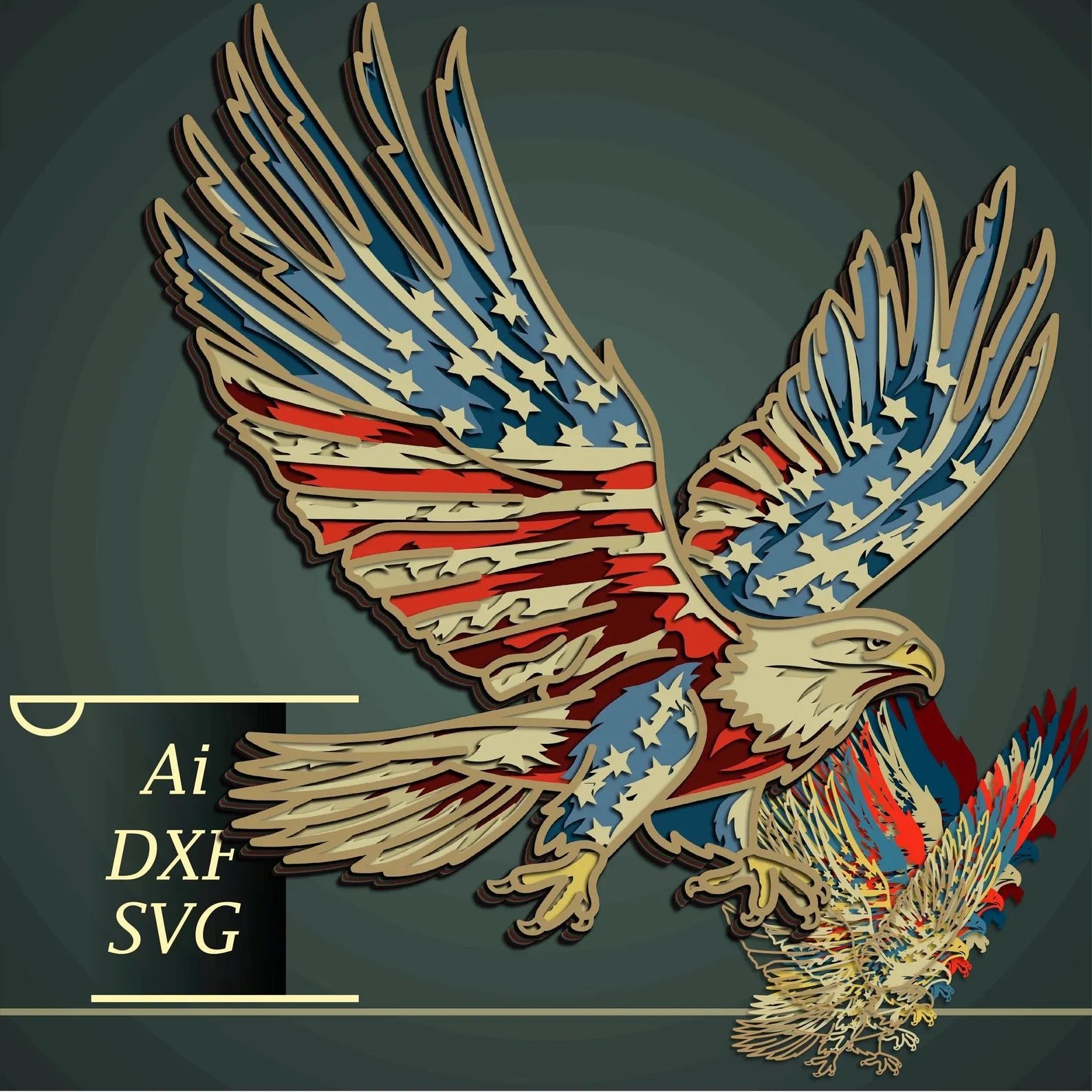Cut Hive Masterpiece Series - 3D USA Flag Pattern Eagle Patriotic Multi - Layer Laser Cut Design - Cut Hive