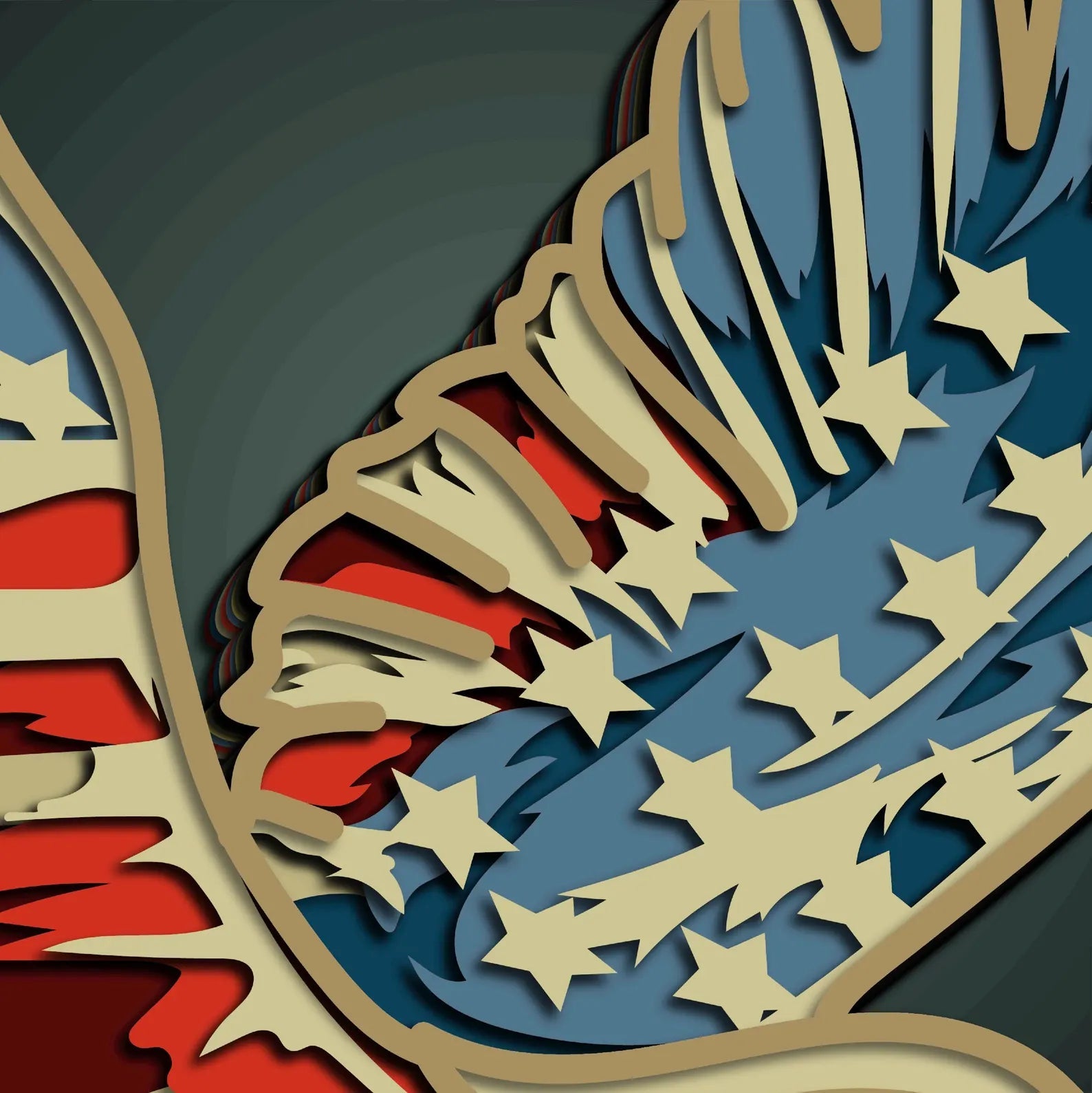 Cut Hive Masterpiece Series - 3D USA Flag Pattern Eagle Patriotic Multi - Layer Laser Cut Design - Cut Hive