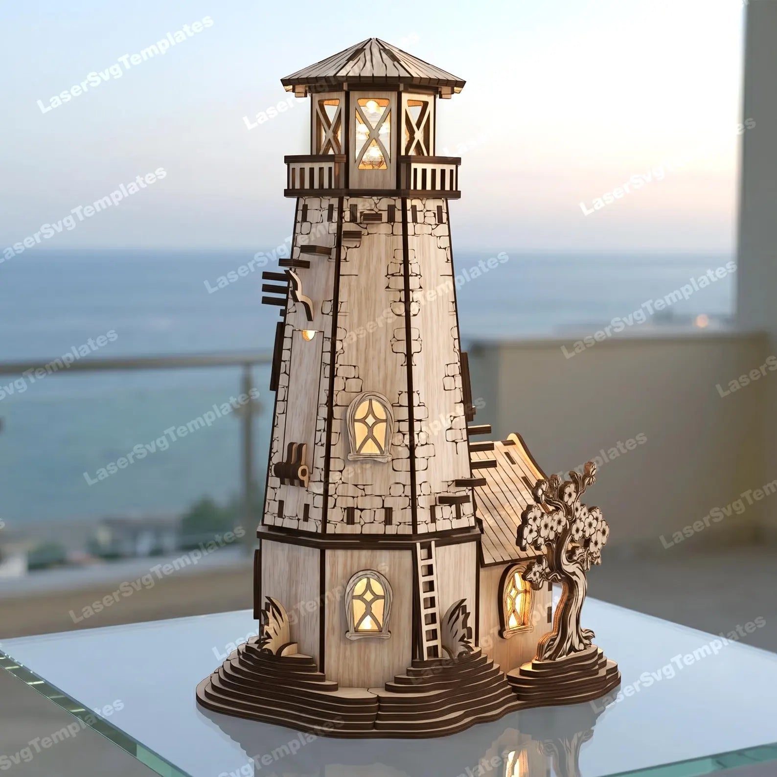 Cut Hive Masterpiece Series - Lighthouse Candle Holder Table Lamp Laser Cut Design - Cut Hive