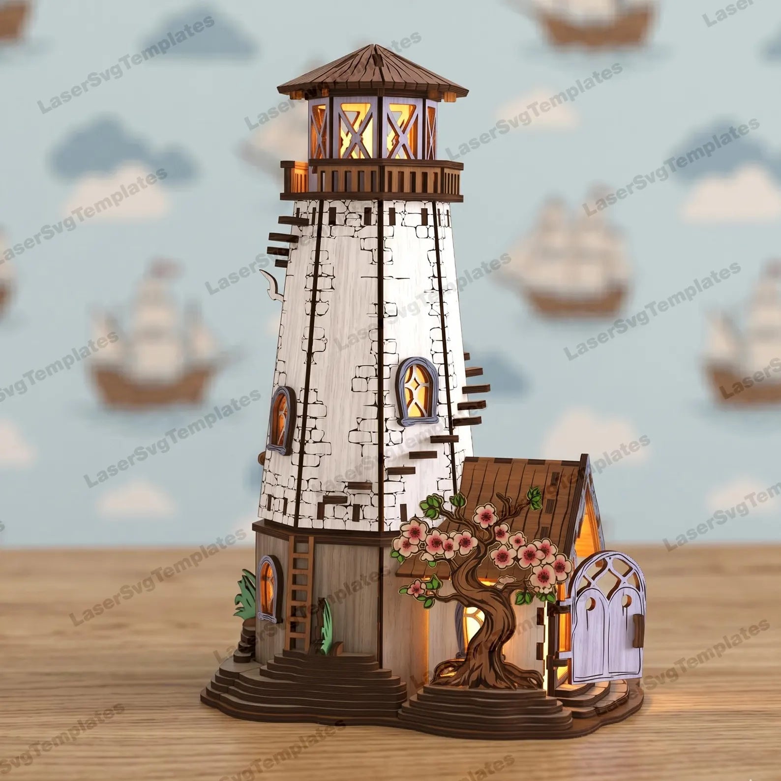 Cut Hive Masterpiece Series - Lighthouse Candle Holder Table Lamp Laser Cut Design - Cut Hive