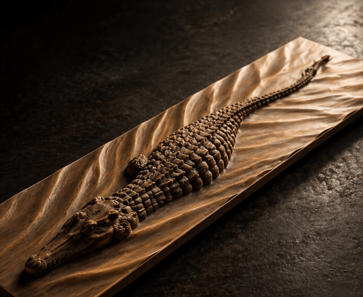 Cut Hive Masterpiece Series - Swimming Wooden Crocodile 3D Wood Carving Wall Art CNC & Router Design - Cut Hive