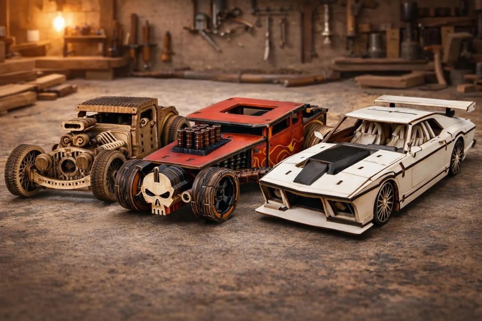 Cut Hive Masterpieces - Hot Stuff Wooden Car Bundle (Hot Rod, Mustang & Bone Shaker) - Cut Hive