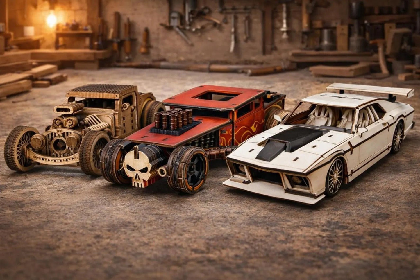 Cut Hive Masterpieces - Hot Stuff Wooden Car Bundle (Hot Rod, Mustang & Bone Shaker) - Cut Hive