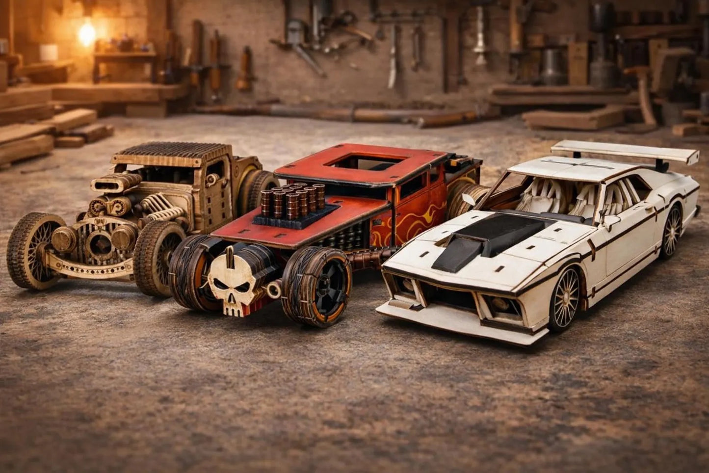 Cut Hive Masterpieces - Hot Stuff Wooden Car Bundle (Hot Rod, Mustang & Bone Shaker)